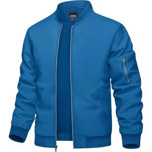 Men's 01 Blue Bomber Jacket Coat Lightweight Casual Windbreaker Zip Up Pocket